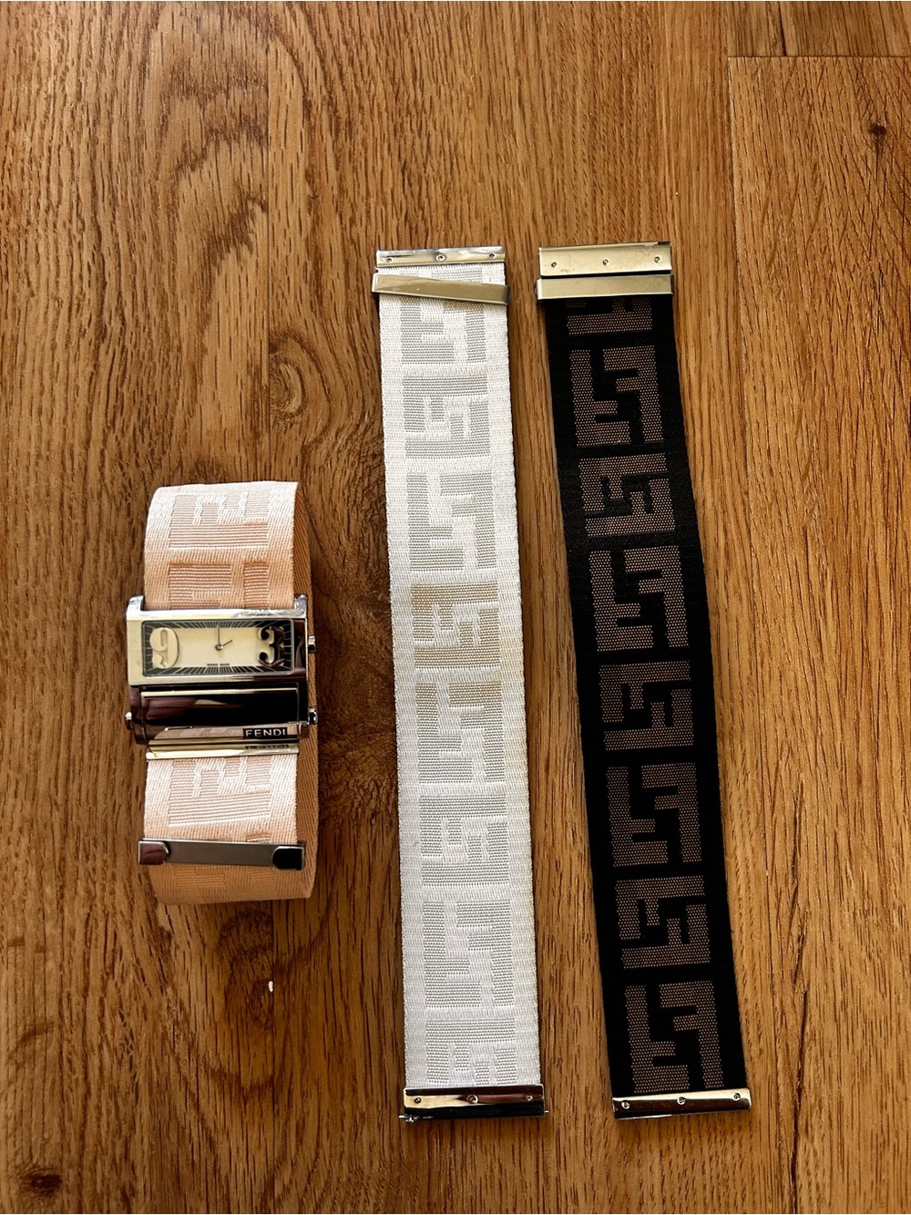 Fendi Interchangeable FF Canvas Watch Straps in Pink, White, Black